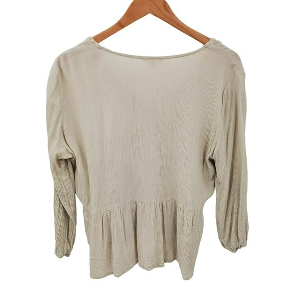 Sim & Sam Cream/Ivory Long Sleeve Tunic Top Womens Sz L Peasant Boho Cottagecore - Picture 2 of 10